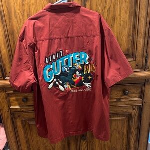 Disney Men's Rust color Casual Button Down Bowling themed Shirt